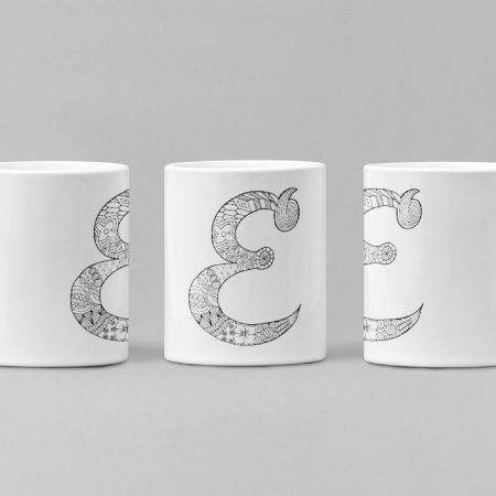 Primgi 11 oz Ceramic Alphabet-E Printed Coffee Mug