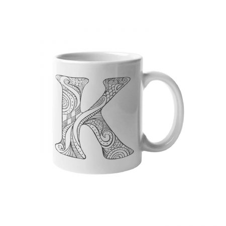 Primgi 11 oz Ceramic Alphabet-K Printed Coffee Mug