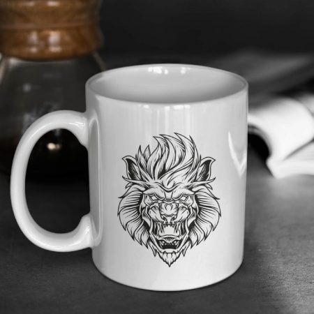 Primgi 11 oz Ceramic Lion Head Illustration Coffee Mug