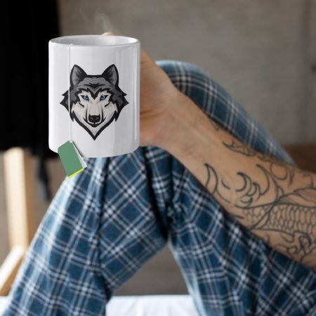 Primgi 11 oz Ceramic Wolf Head Logo Printed Coffee Mug