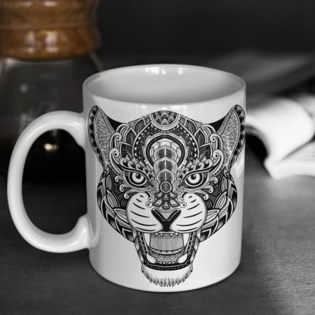 Primgi 11 oz Ceramic Tiger Illustration Coffee Mug