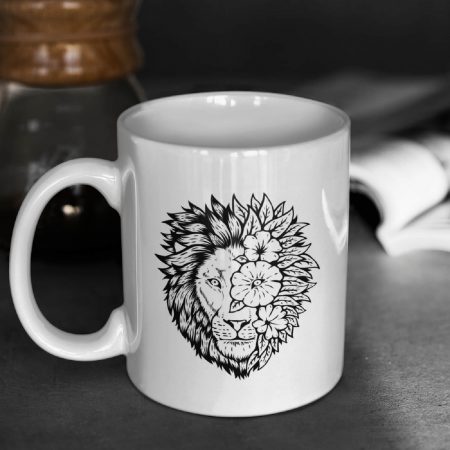 Primgi 11 oz Ceramic King Lion Head Illustration Coffee Mug