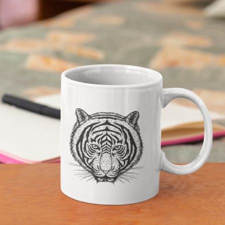 Primgi 11 oz Ceramic Tiger Animal Head Printed Coffee Mug