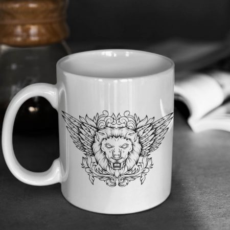 Primgi 11 oz Ceramic Lion Face Head Printed Coffee Mug