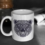 Ceramic Roaring Lion Head Printed Coffee Mug