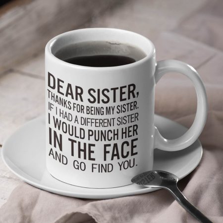 Primgi 11 oz Ceramic Dear Sister Coffee Mug for Birthday Gift