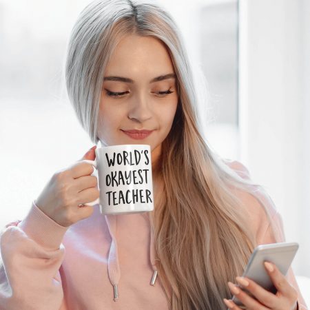 Primgi 11 oz Ceramic World Okayest Teacher Printed Coffee Mug