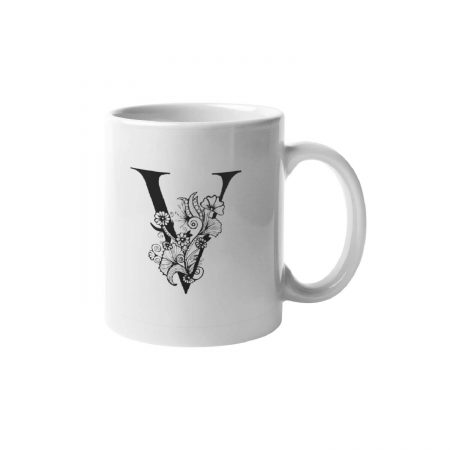 Primgi 11 oz Ceramic Alphabet-V Printed Coffee Mug