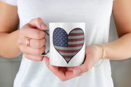 Primgi 11 oz Ceramic Independence Day Triangle Flag Printed Coffee Mug