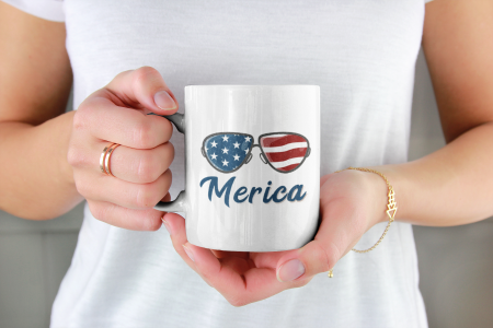 Primgi 11 oz Ceramic Independence Day Merica Printed Coffee Mug