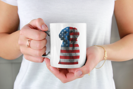 Primgi 11 oz Ceramic Independence Day Dog Printed Flag Coffee Mug