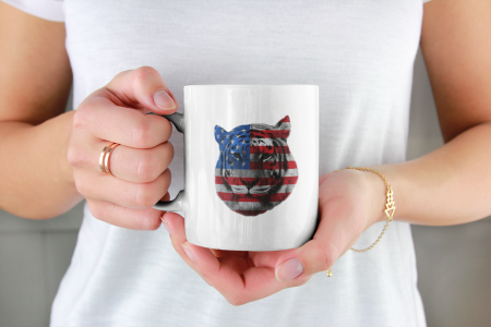 Primgi 11 oz Ceramic Independence Day Tiger Printed Flag Coffee Mug