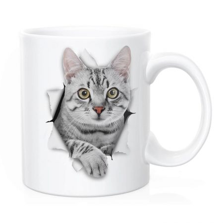 Primgi 11oz Ceramic Grey Cat Design Coffee Mug