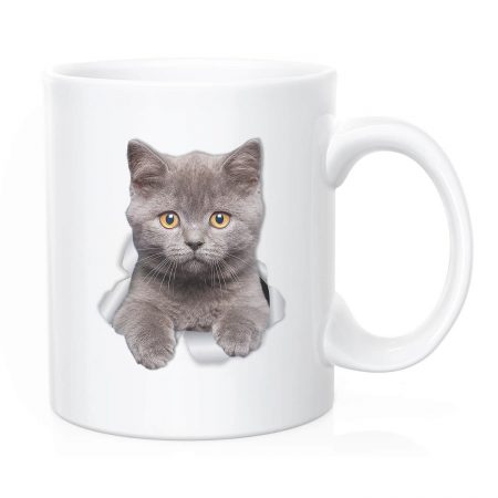 Primgi 11oz Ceramic Grey Cat Design Coffee Mug