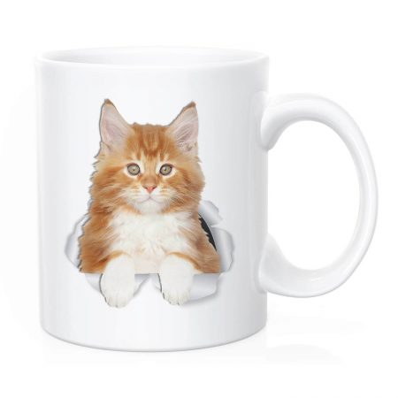 Primgi 11oz Ceramic Golden Brown Cat Design Coffee Mug